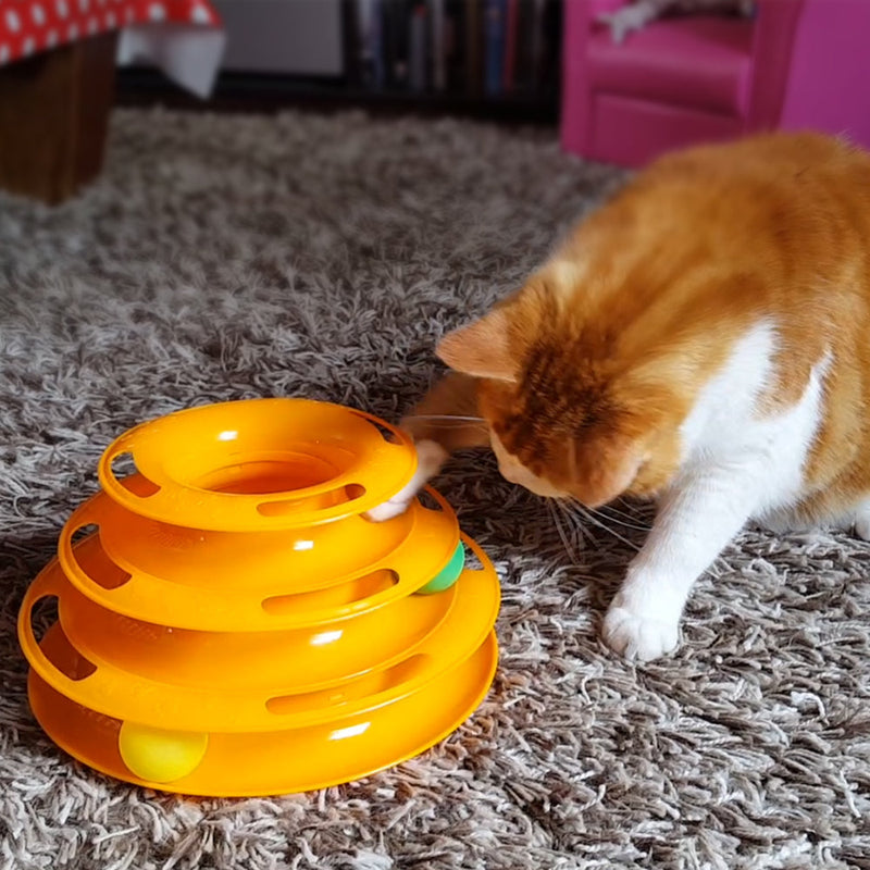 Katzenspielzeug | Katzenspiel Turm mit 3 Bällen | grün