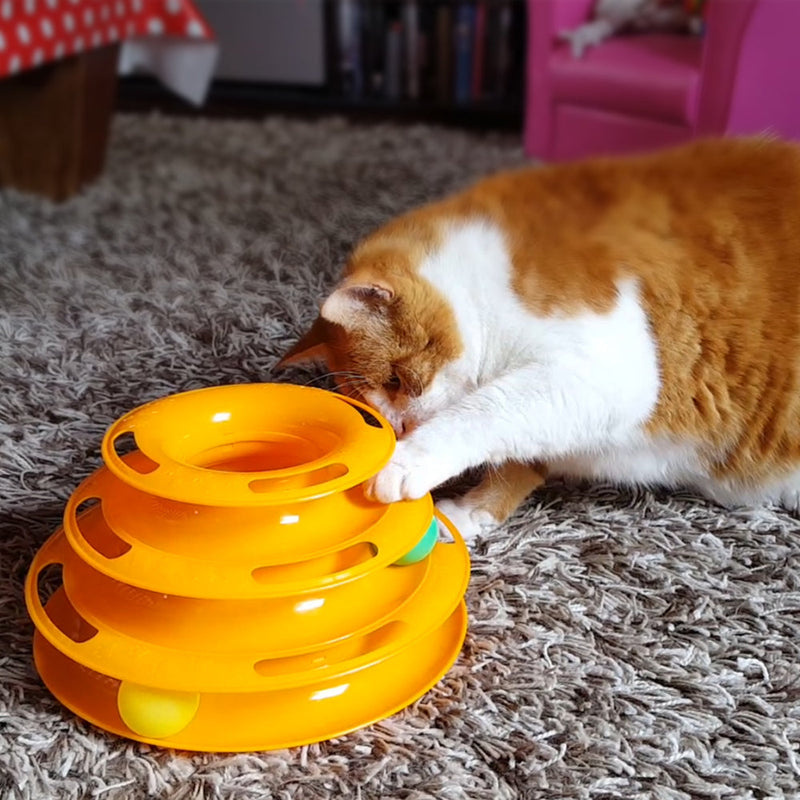 Katzenspielzeug | Katzenspiel Turm mit 3 Bällen | grün